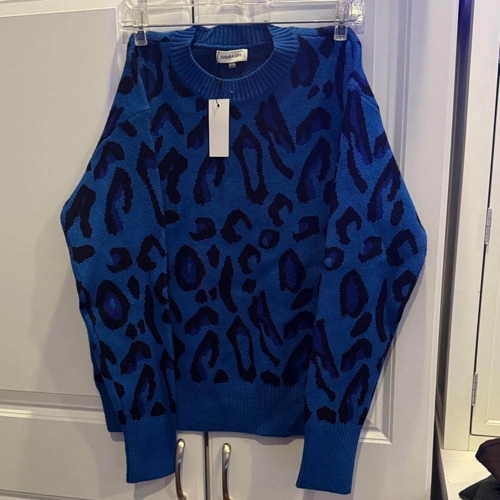 Sugarlips Blue and Black Leopard Print Sweater